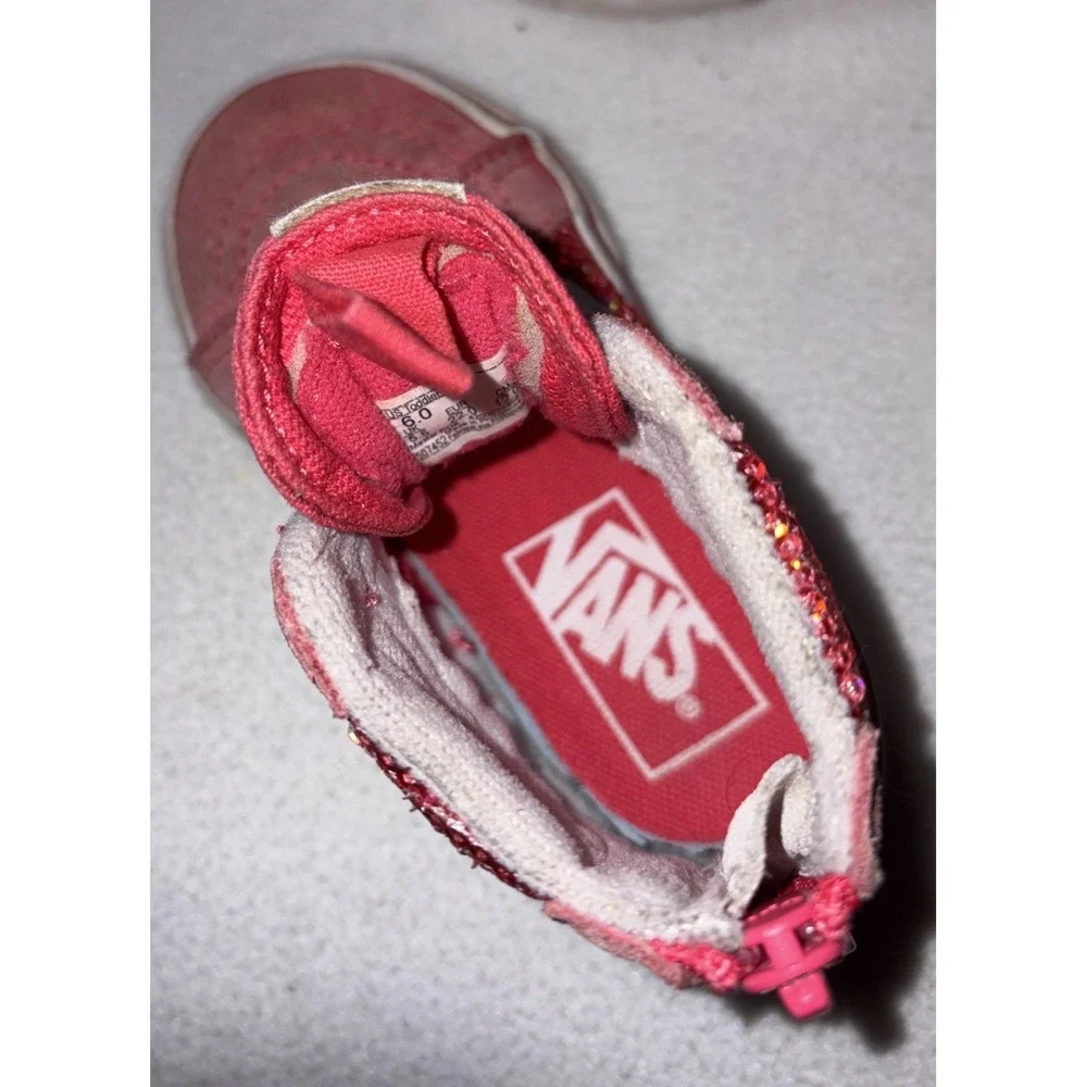 Vans Pink High Top Shoes With Pink Sequins, Toddler Size 6 - Picture 8 of 9